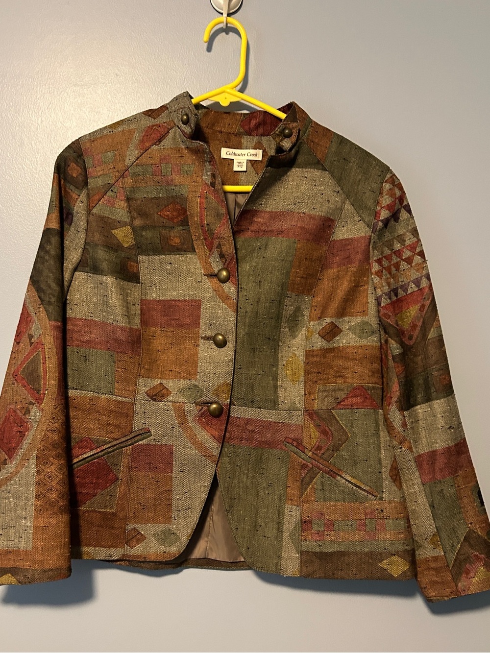 Coldwater Creek Olive and Rust Patchwork Blazer
